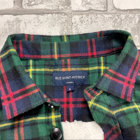 Rue Saint Patrick Sherpa Lined Overshirt Green/Red/Yellow - Picture 7 of 11